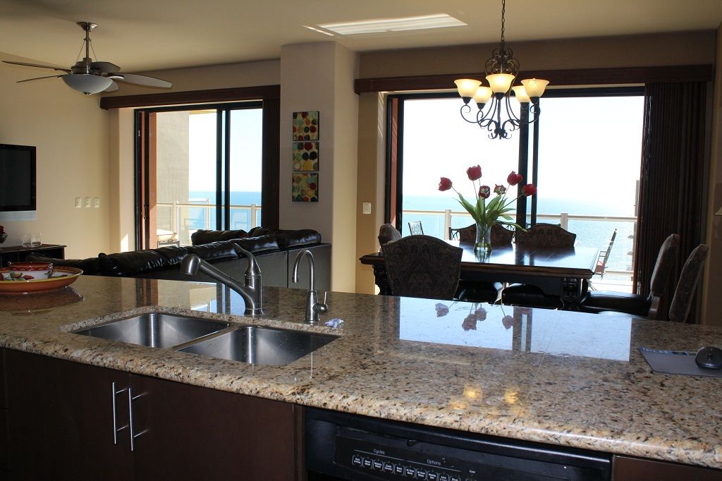 Ocean views from the double tubbed kitchen sink